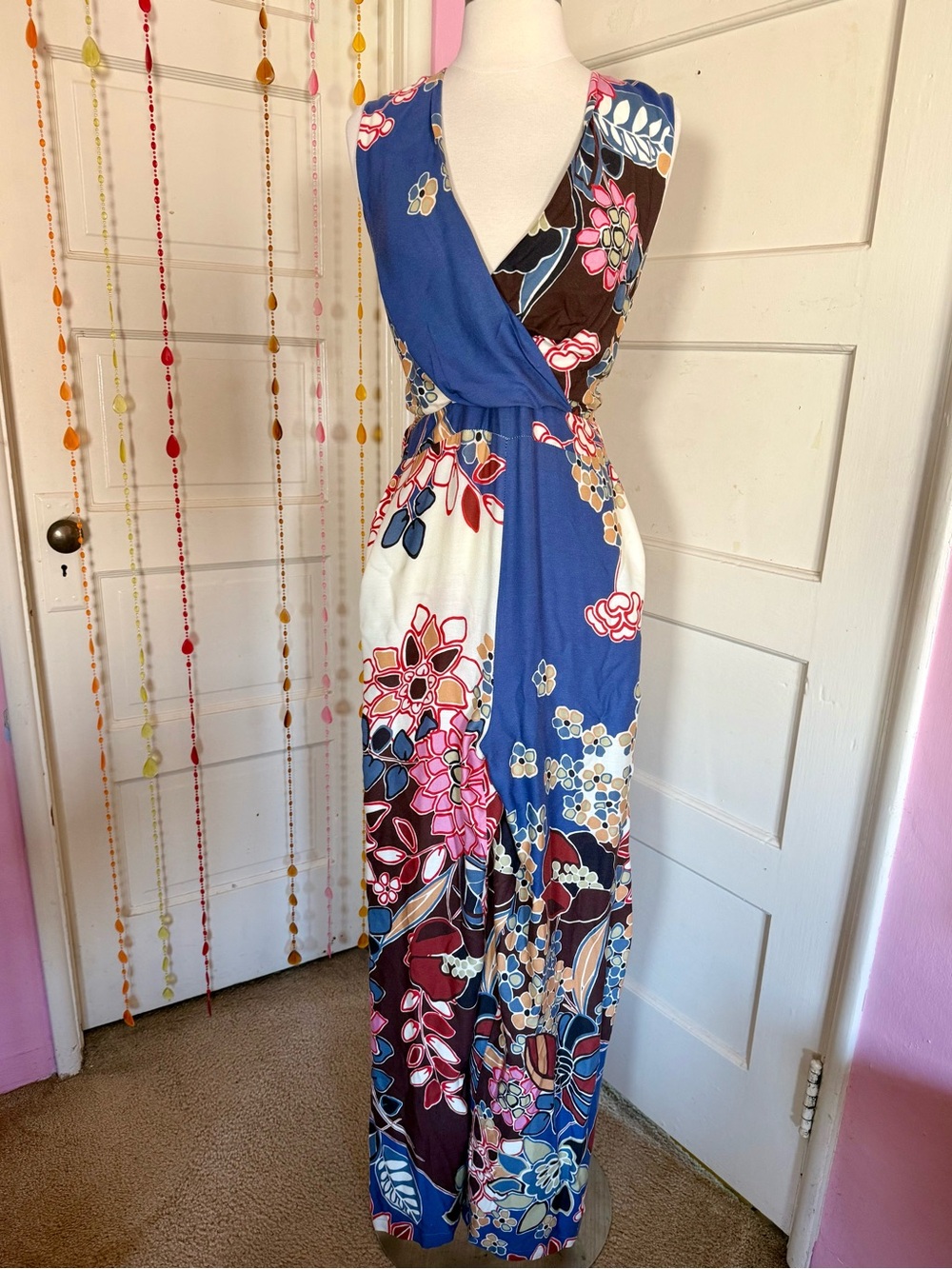 KAOS Italy Floral Wide Leg Jumpsuit S Viscose Palazzo Boho Resort